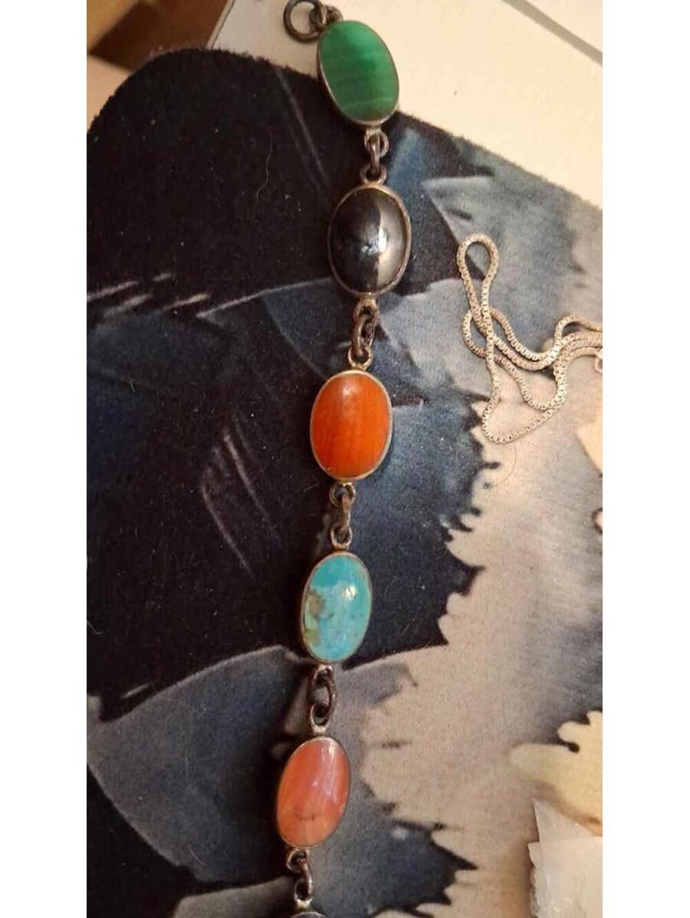 Genuine Solid Sterling Silver Multi-Stone Bracelet with Claw Clasp BOMA
